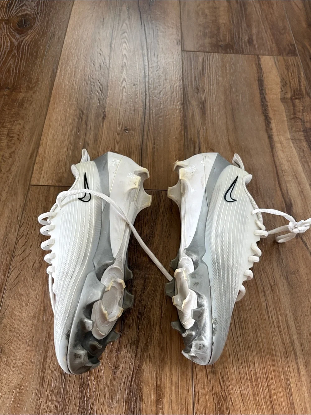 Nike Kids White Football Cleats with Black Swoosh